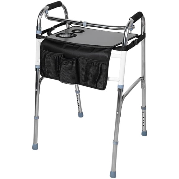 Walker Tray, Tray for Walker Detachable with Cup Holder, Water-resistant Non-slip Surface Accessories for Elderly for Eating Reading, Fits Most Folding Walkers, Black
