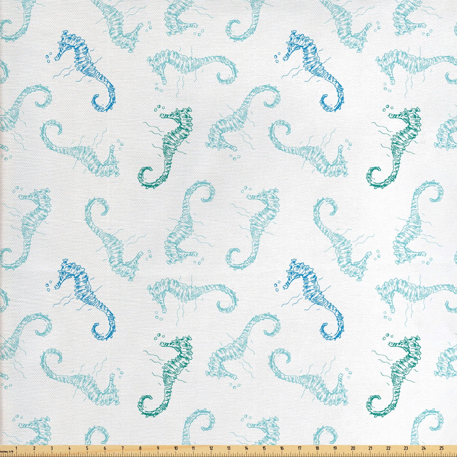 Seahorse Fabric by The Yard, Outline Art Style Seahorse Pattern