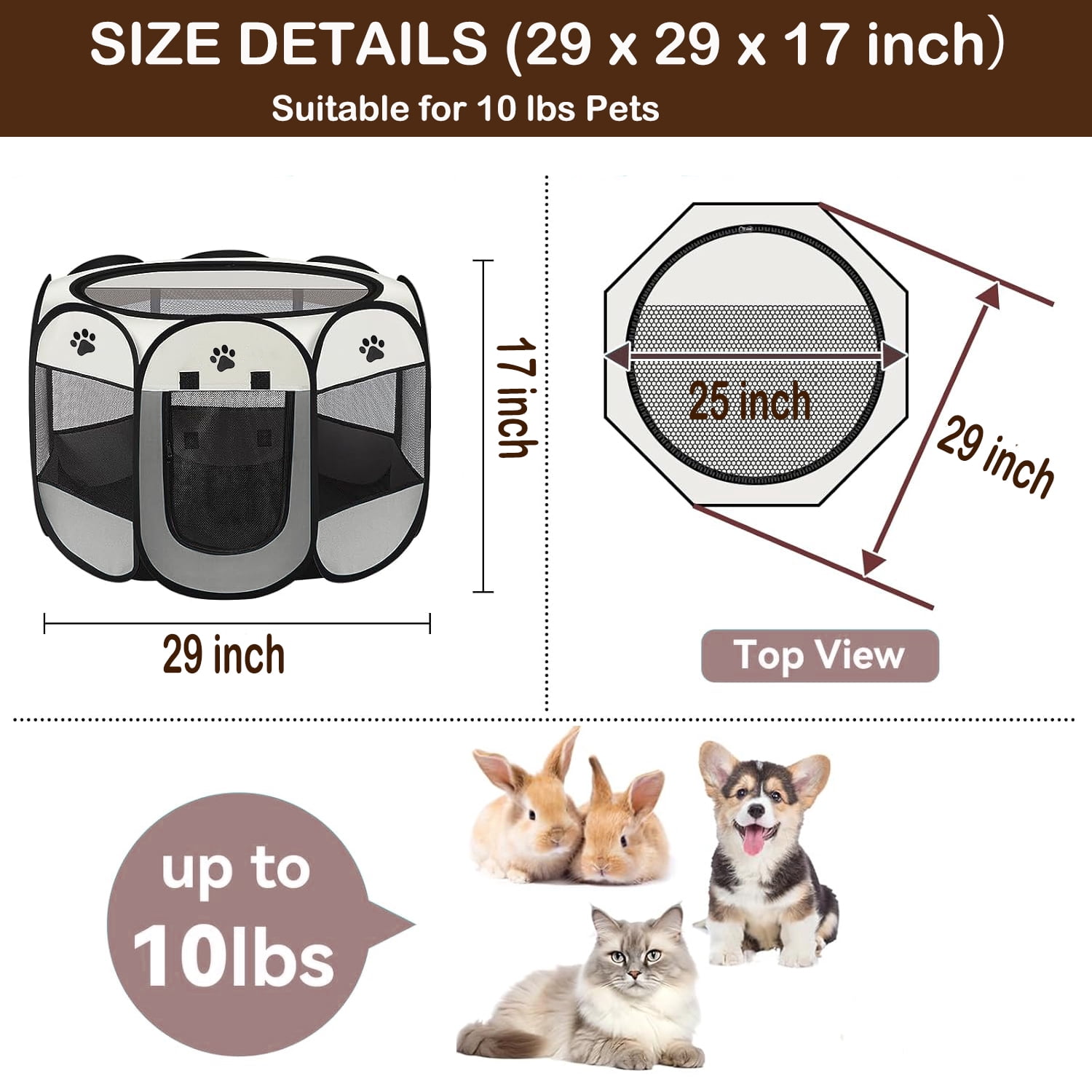 Dinosam Cat Playpen,29" Pop-up Cat Cage with Side Pocket,Puppy Playpen for Indoor Outside Kitten Playpen 29" Diameter 23" Height