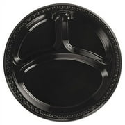Chinet Heavyweight Black Plastic 3-Compartment Dinner Plates, 10 1/4", 500 Count