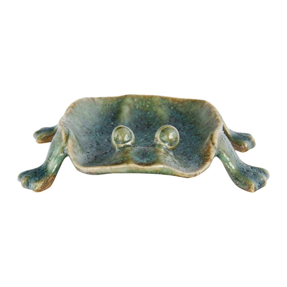 Creative CoOp Decorative Footed Frog Dish with Reactive Glaze Finish (Each one will vary