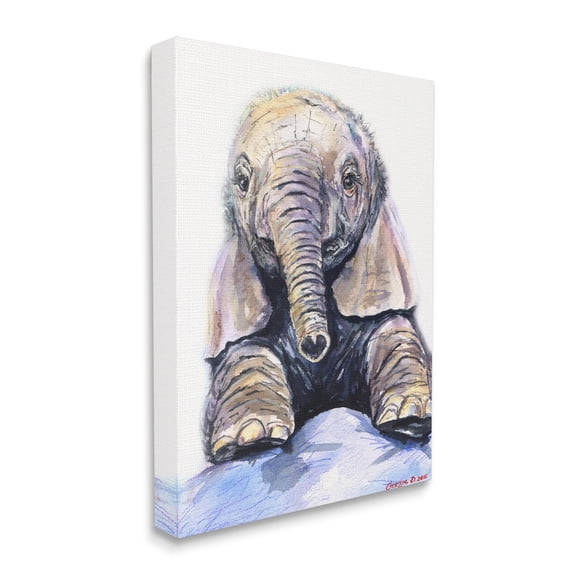 Stupell Industries Baby Elephant Small Trunk Adorable Safari Animal Canvas Wall Art, 30 x 40, Design by George Dyachenko