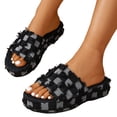 thumbnail image 1 of Women's Denim Cloth Checkered Pattern Platform Slides Vintage Thread Edge Open Toe Slip On Comfortable Non Slip Boho Sandals Black Size 6, 1 of 9