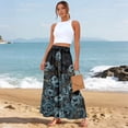 thumbnail image 4 of Women’s Casual Pants Flared Leg Wide Leg with Ties Ruffle Harem Palazzo Pants with Pockets Dark Gray M, 4 of 5