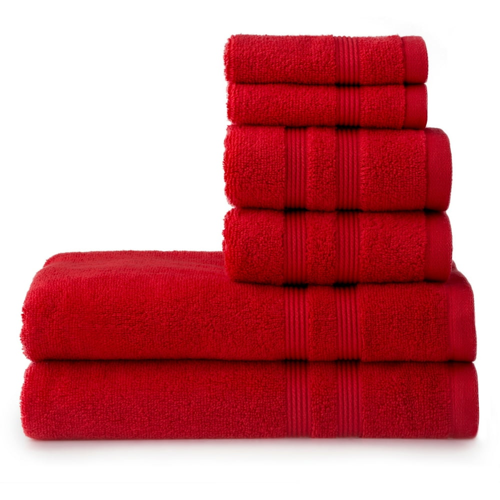 Mainstays Performance Solid 6Piece Bath Towel Set Bright Red