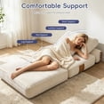 thumbnail image 2 of Miniyam Folding Floor Chair Bed, 3-in-1 Convertible Floor Sofa Bed with Flannelette Upholstery and Side Pockets, White, 2 of 8