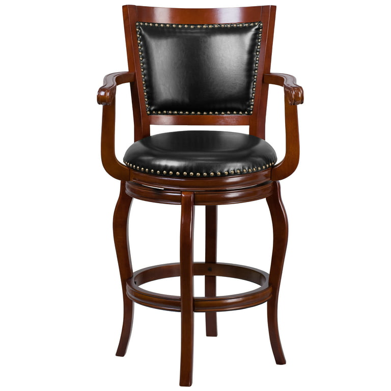 Cherry Wood Barstool Flash Furniture 30'' High Swivel Seat with Black Leather