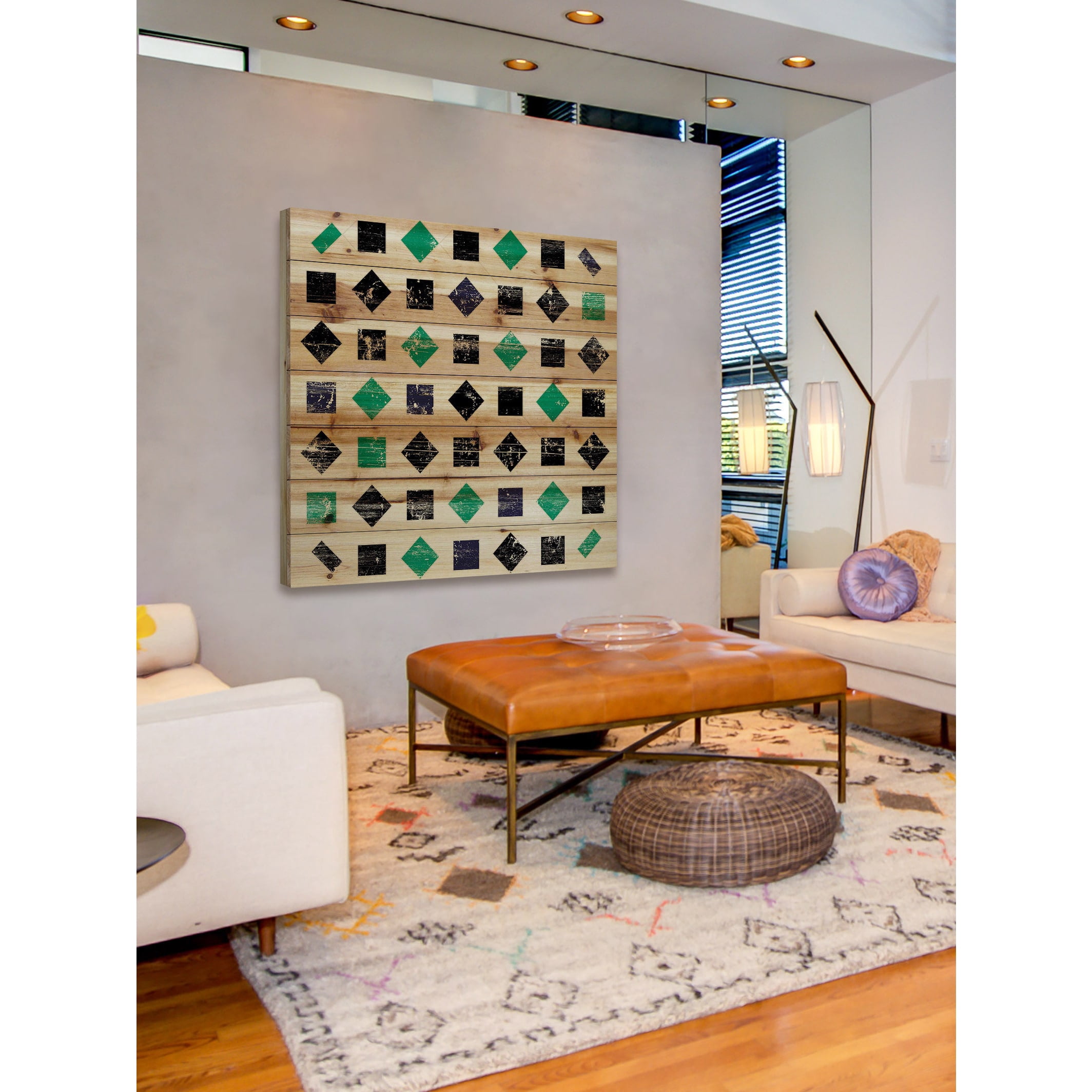 Marmont Hill - "Green Squares" Painting Print on Natural Pine Wood