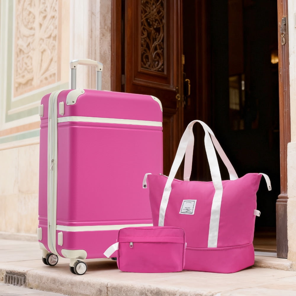 Pawverly Lightweight Hardside Luggage with TSA Lock, 24-Inch Spinner Suitcase & Cabin Carry-On (17.7"×11.2"×26.4"), Vintage-Style Hard Shell Travel Case with Dual Wheels