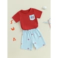 thumbnail image 5 of BemeyourBBs Toddler Baby Boy 4th of July Outfit Patriot Fourth of July Summer Independence Day Clothes American Flag Chest Pocket Short Sleeve T-Shirts with Shorts 2 Pcs Set, 5 of 9