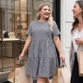thumbnail image 4 of Agnes Orinda Women's Plus Size Gingham Dresses 1950s Vintage Tiered Crew Neck Short Sleeve Summer Casual Midi Plaid Dress 1X Black, 4 of 9