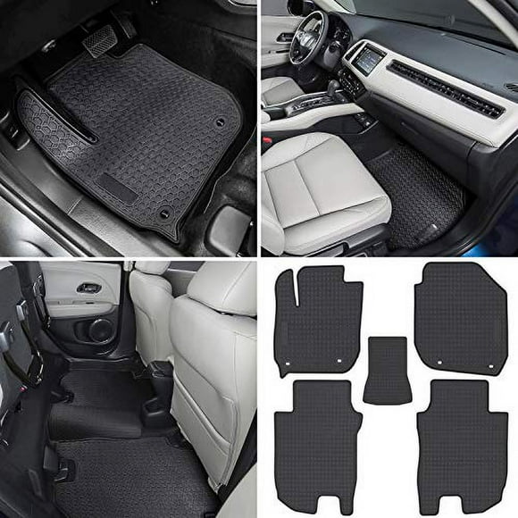 Tapis de Sol pour Honda HR-V 2016 2017 2018 2019 2020 2021 2022 Doublure de Voiture en Caoutchouc Robuste Avant+arrière Tapis Toutes Saisons Ajustement Personnalisé Imperméable Inodore (Noir 5 Pcs)