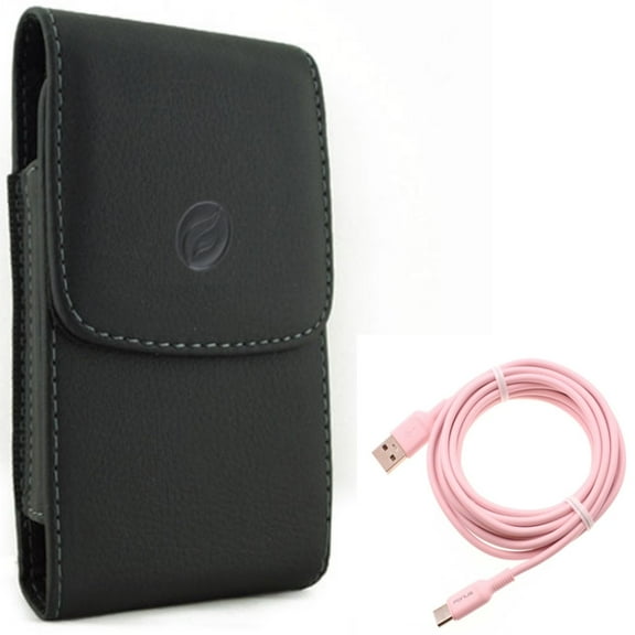 Case Belt Clip w 10ft Long USB-C Cable for Samsung Galaxy A73 5G,A13 5G,A03s Phones - Leather Holster Cover Pouch, Pink Charger Cord Power Wire Type-C