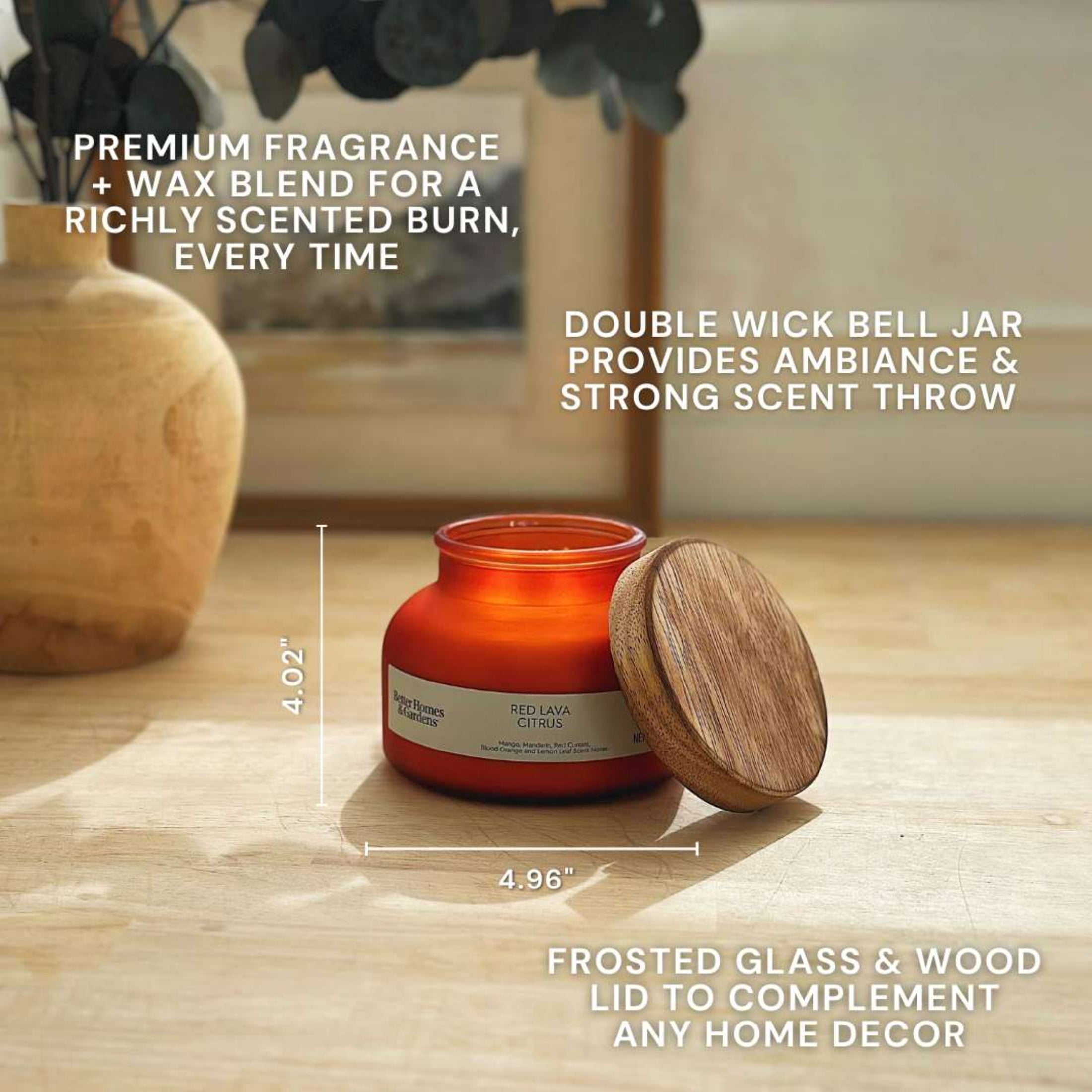 (2 pack) Better Homes and Gardens Red Lava and Citrus Scented 2-Wick Frosted Jar Candle 18oz.