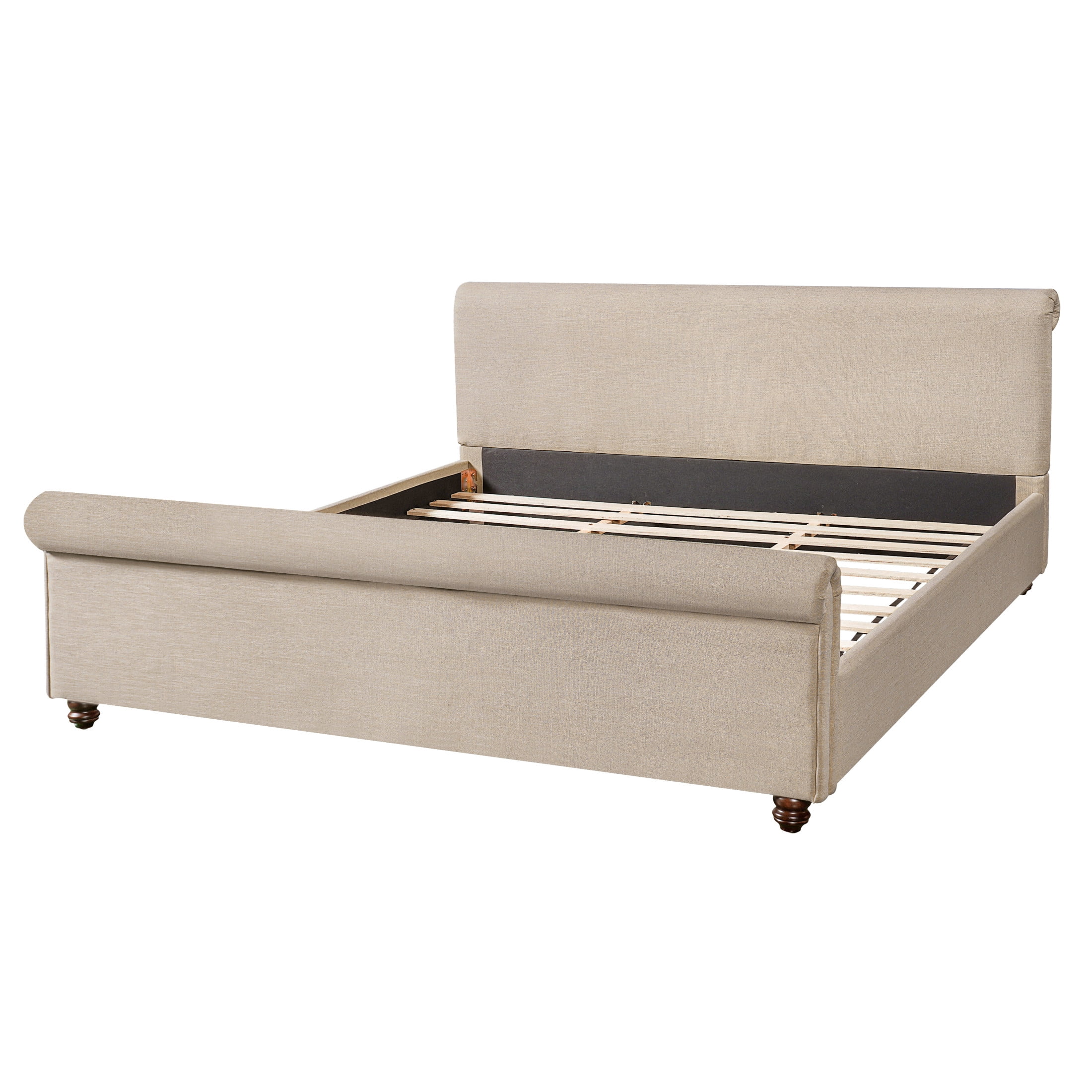Christopher Knight Home King Upholstered Bed Frame with Linen Fabric, Rolled Headboard, Sand