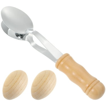 ITSELFER 1 Set Musical Spoon Wood Handle Metal Spoon Clapper with Pair of Wood Eggs Shakers Folk Instruments