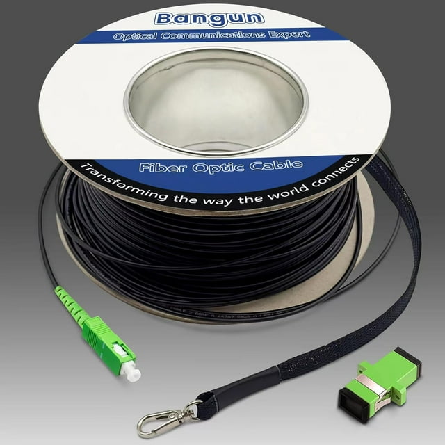 GHSDFBB Câble Internet à Fibre Optique Blindé SC/APC à SC/APC de 50 Mètres pour Extérieur avec Kit de Tirage, Câble de Patch Fibre Mode Unique à Faible Friction, SIMPLEX, Compatible 9/125um, OS1/OS2, LSZH Noir