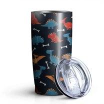 20oz Tumblers Dinosaur and Bone Silhouette Pattern Stainless Steel Vacuum Insulated Double Wall Travel Tumbler Cups Mug with Lid and Straw,Cleaning Brush for Cold & Hot Drinks