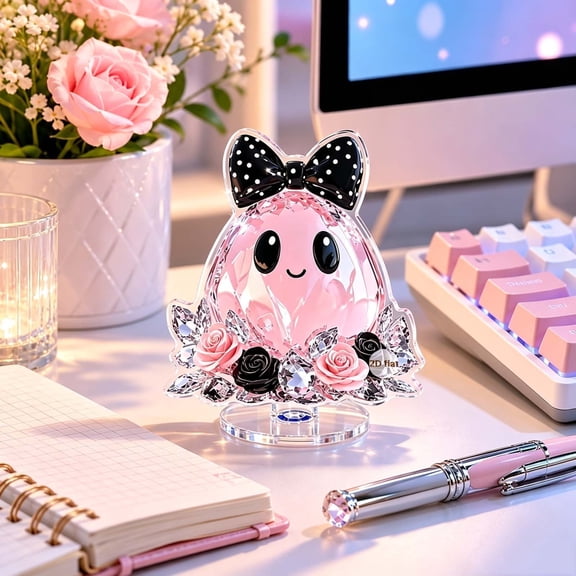 AuroraX Halloween Rotating Acrylic Standee Spinning Pumpkin Ghost Centerpiece Spooky 2D Party Decorative Halloween Tabletop Decoration Pink