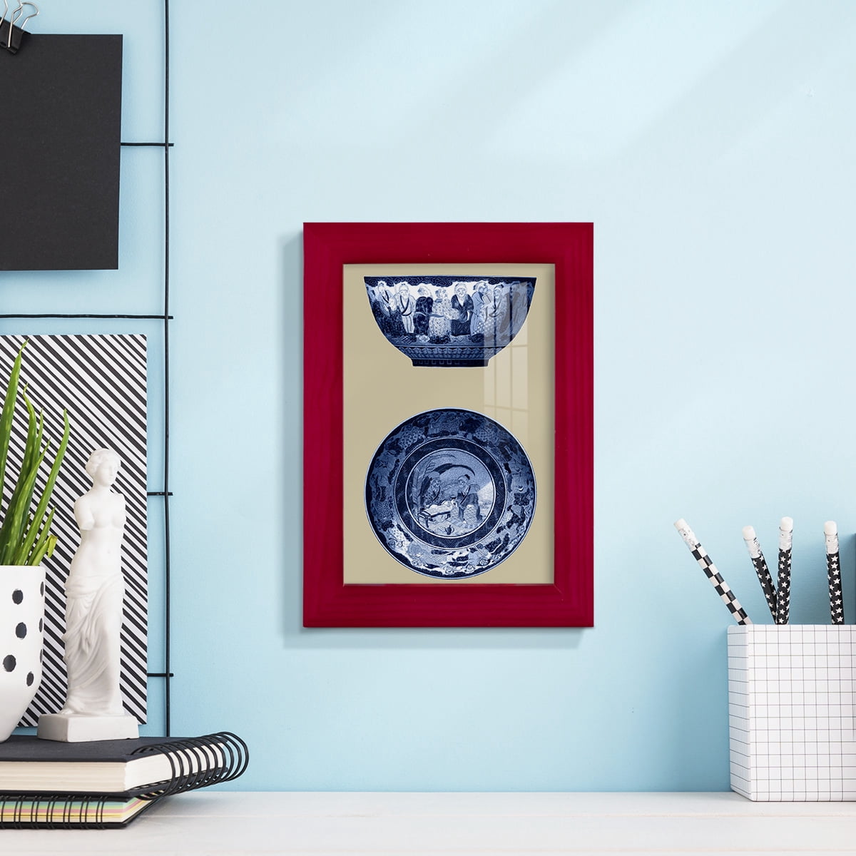 Porcelain in Blue and White II -Framed Print w/glass-Cherry Red