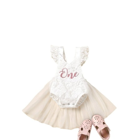 

TheFound Newborn Baby Girls Romper Dress Mesh Lace One Letter Print Little Princess Party Dress Summer Clothes