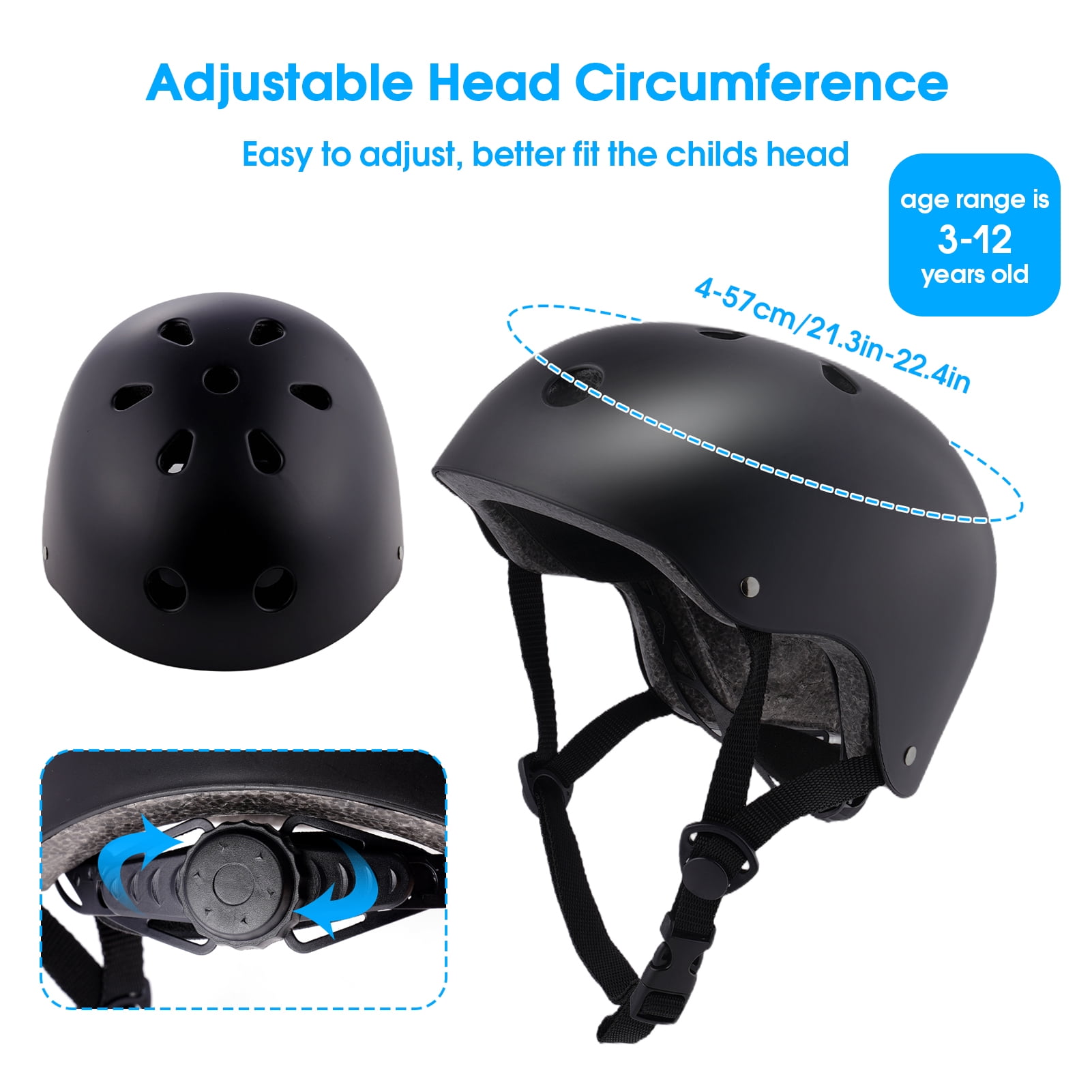 Buquapse Kids Bike Helmet Set, Skateboard Knee Pads, Boy Girl Child Cycling Helmet with Knee Pads Elbow Pads Wrist Guards Youth Skateboard Helmet for Kids 3-12