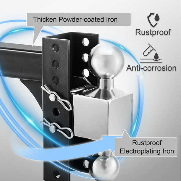 VEVOR Enganche de remolque ajustable, montaje de bola de enganche de elevación y caída de 6 pulgadas, bolas de acero inoxidable de 2 y 2-5/16 pulgadas con cerradura de llave