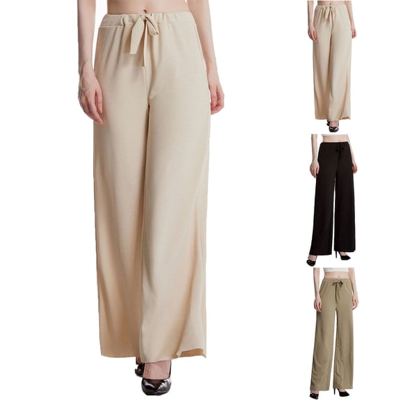 FRSASU Women's Wide Leg Palazzo Pants High Waist Drawstring Casual Straight Leg Trousers Loose Fit Casual Dressy Summer Pants Green