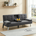 thumbnail image 3 of Gewnee 65.35" Futon Sofa Bed Sleeper with Drop Down Middle Back & 2 Cup Holders,5 Adjustable Positions,Storage Side Pocket,Suitable for Home,Office and Guest Room.Dark Grey, 3 of 18