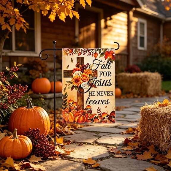 Fall Religious Garden Flag, 11.81 x 17.72 Inch Autumn Harvest Yard Flag for Outdoor Lawn Porch Farmhouse Thanksgiving Seasonal Decor