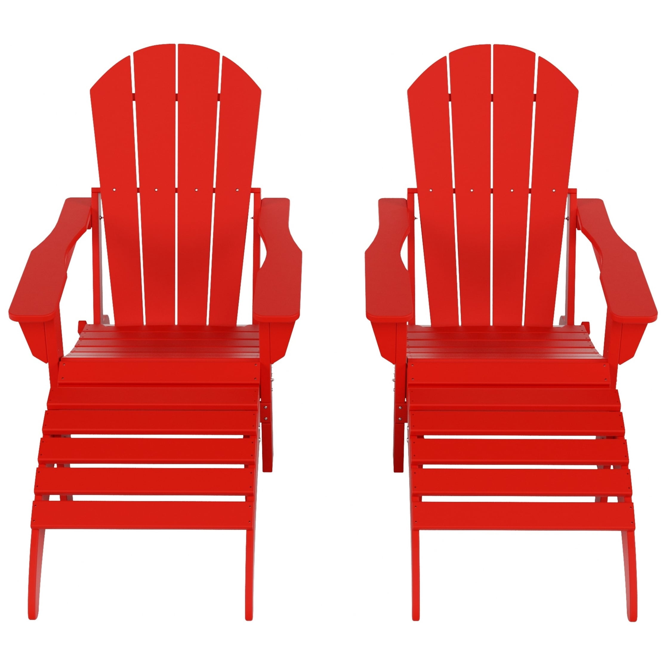 Polytrends  Laguna Hdpe All Weather Outdoor Patio Foldable Adirondack Chairs With Ottomans (5-Piece Set) Red
