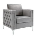 thumbnail image 3 of Tufted Button Armchair Velvet Accent Club Chair Mid Back Living Room Lounge Chair with Metal Legs, Modern Single Sofa Chair Fabric Upholstered Armchair in Grey, 3 of 8