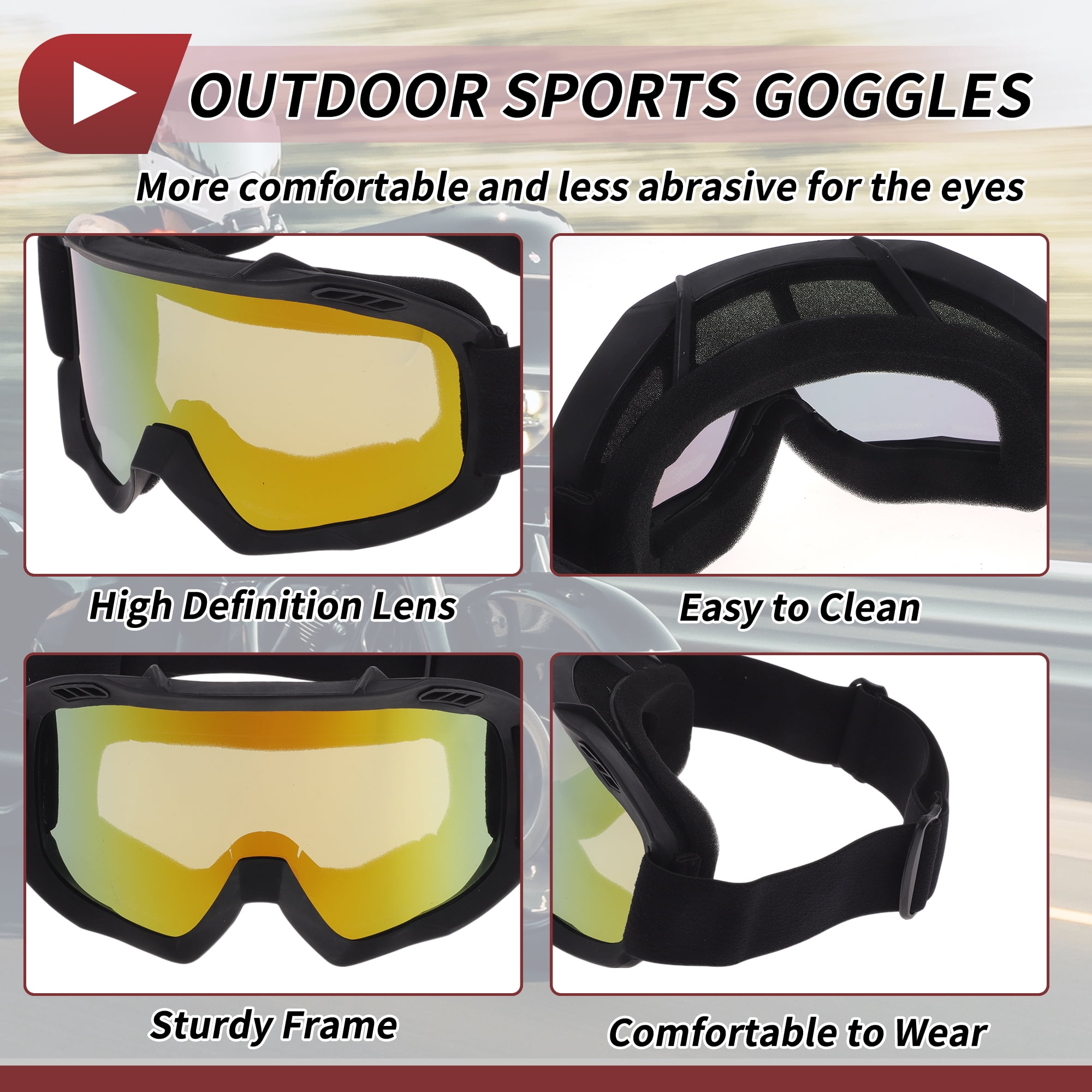 Unique Bargains Motorcycle Riding Goggles PC Cycling Sunglasses Yellow Lens Black Frame