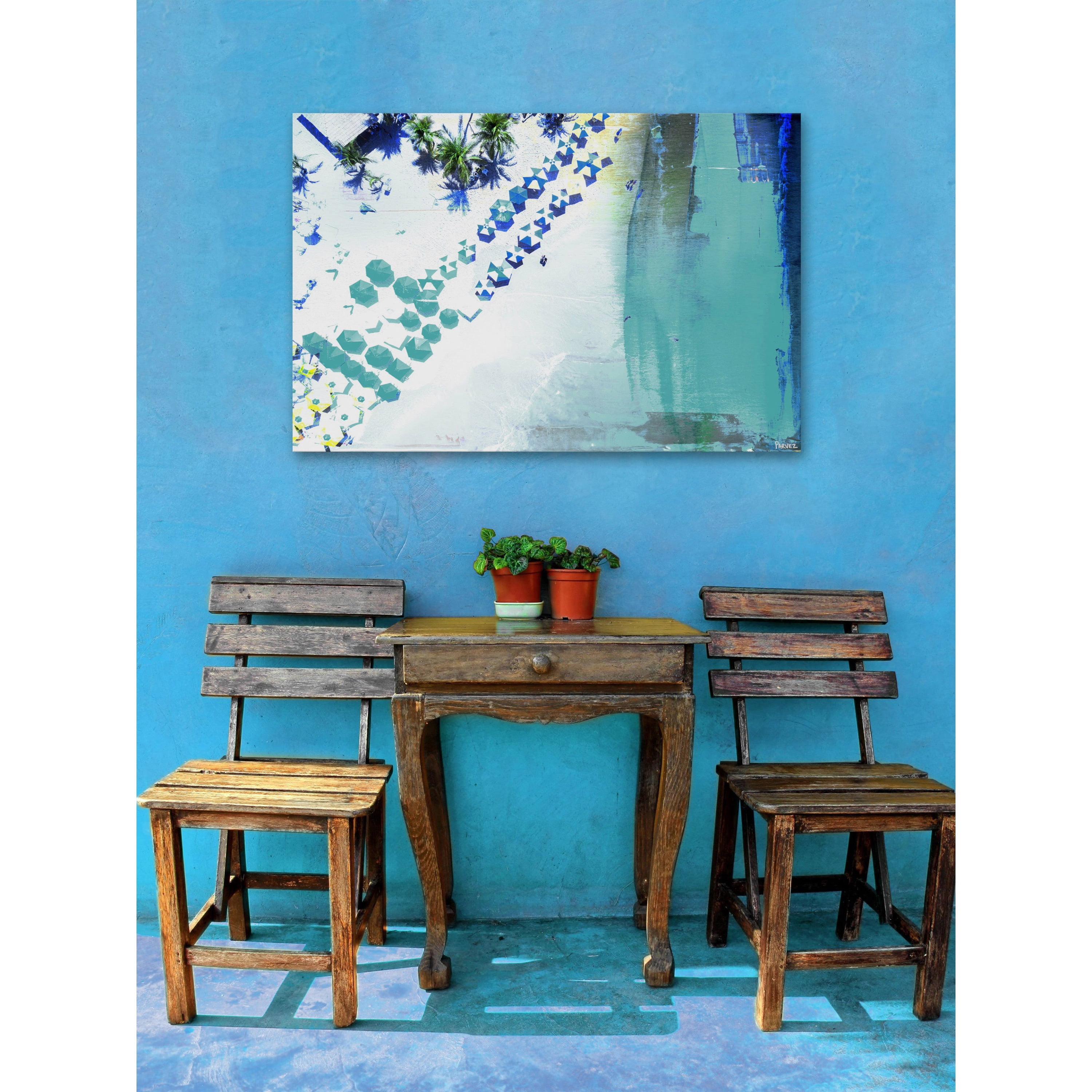 "Umbrella Blues" Painting Print on Wrapped Canvas
