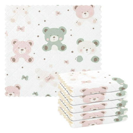 

6 Pieces Thickened Double Polyester Fleece Kitchen Towel - 28x28cm Strongly Absorb Water & Oil Stain Removal，A Teddy Bear Pattern