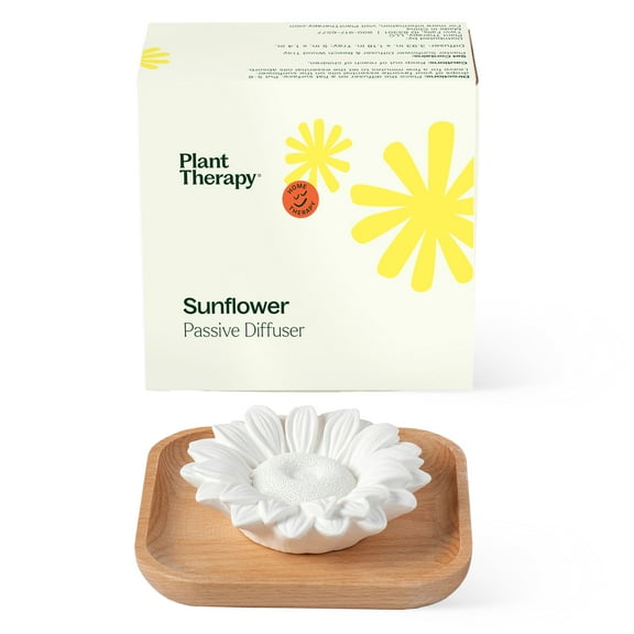 Plant Therapy Passive Sunflower Essential Oil Diffuser – No Heat or Water Needed – Natural Aromatherapy Diffuser for Home, Office, Travel – Elegant Ceramic & Wood Design