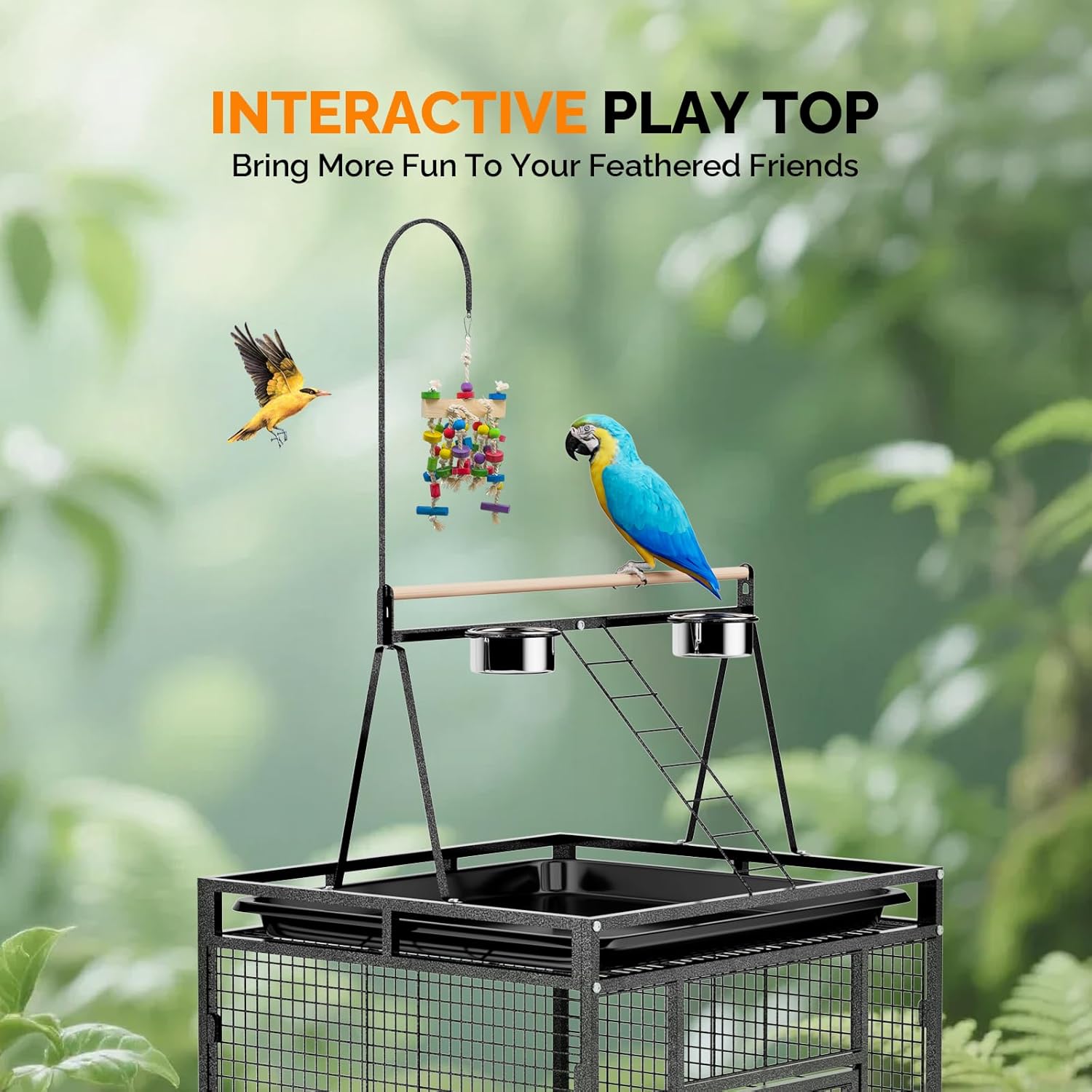 VINGLI Bird Cage, 83 Inch Wrought Iron Bird Cage with Play Top, Rolling Parakeet Cage for Cockatiels Lovebird Finches Canaries