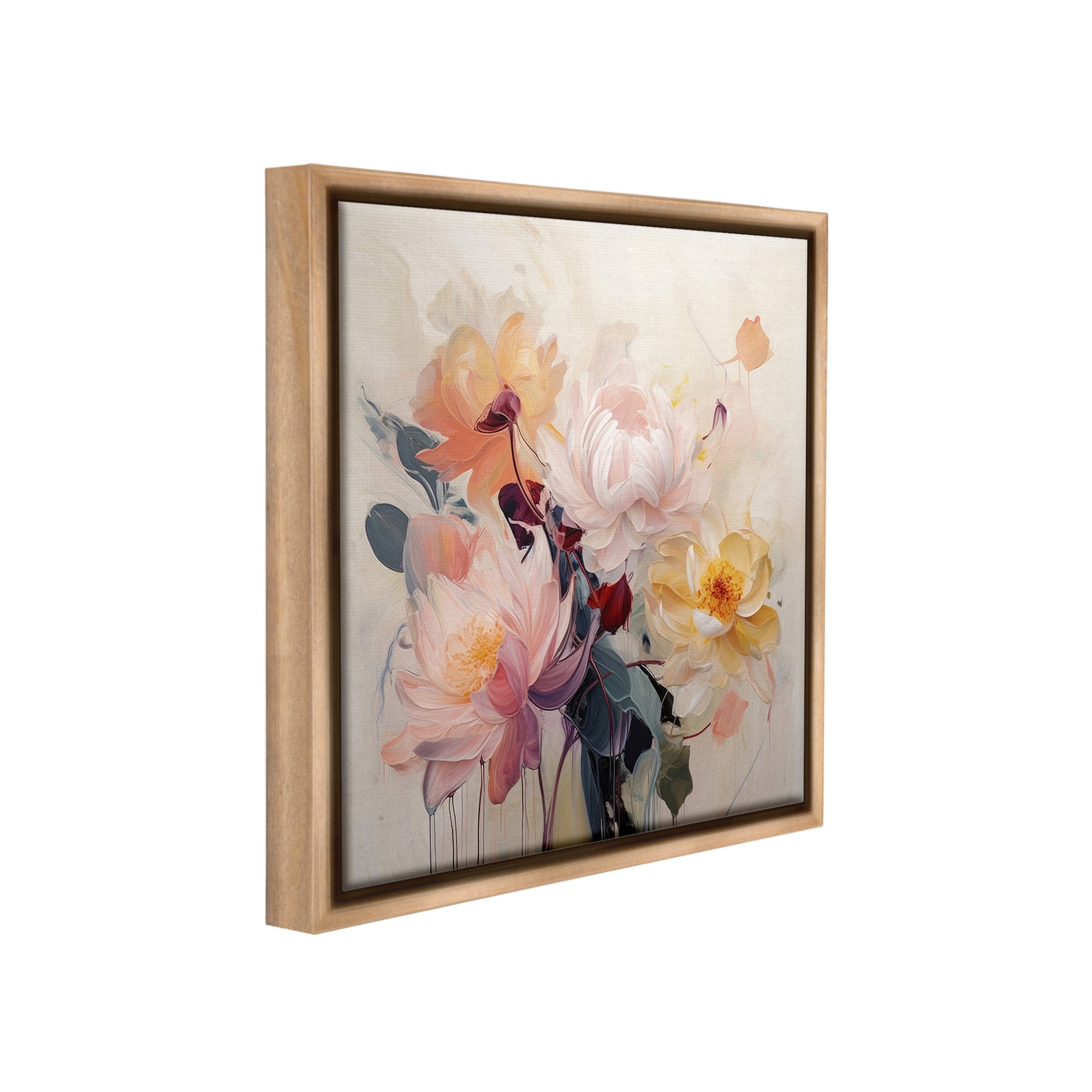Stupell Industries Elegant Blooming Dahlias Botanical & Floral Painting Brown Floater Framed Canvas Art Print Wall Art, 18 x 18