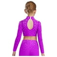 thumbnail image 3 of iixpin Big Girls Hip Hop Streetwear Sparkling Jazz Dance Crop Tops Mock Neck Cheerleading Dancing Clothes Purple 14, 3 of 6