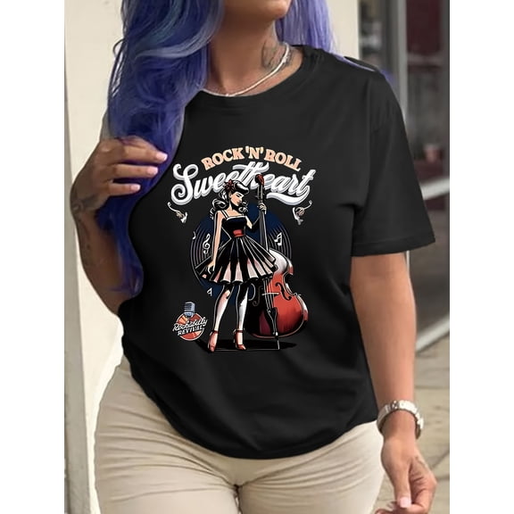 Women's Vintage Rockabilly Pinup Girl Graphic T-Shirt