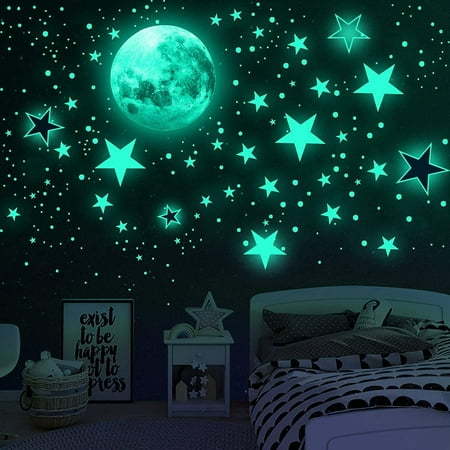 

Glow in The Dark Stars for Ceiling Glow in The Dark Stars and Moon Wall Decals 1103 Pcs Ceiling Stars Glow in The Dark Kids Wall Decors Perfect for Kids Nursery Bedroom Living Room(Sky Blue) (Green)