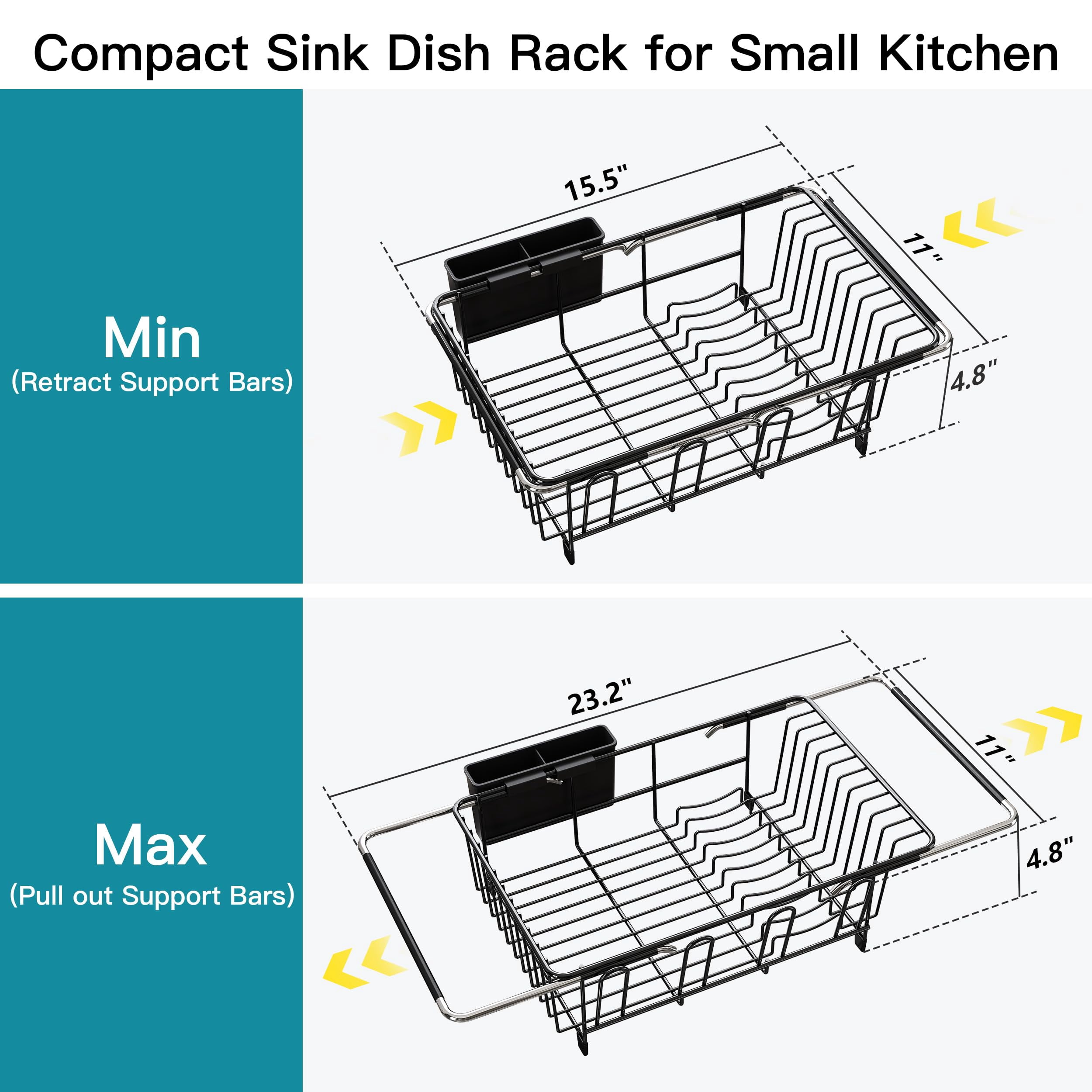Dish Drying Rack - Expandable Stainless Steel Black - Over/In Sink Use