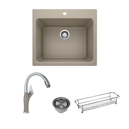 Blanco KFA-401926 Liven Laundry Sink with Pull-Down Faucet, Basket and Strainer in Truffle