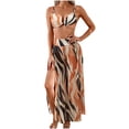 thumbnail image 2 of XUNKUSGA 3 Piece Swimsuits for Women Fashion Boho Floral Bikini Sets for Women Retro High Waisted Slit Maxi Skirt Bathing Suit Cover Up for Women,Brown,S, 2 of 3