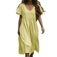 thumbnail image 2 of Wiyuqeen Boho Dresses for Women V Neck Short Sleeve Cotton Linen Dresses Solid Lightweight Maxi Dresses Wedding Guest Dresses, 2 of 7
