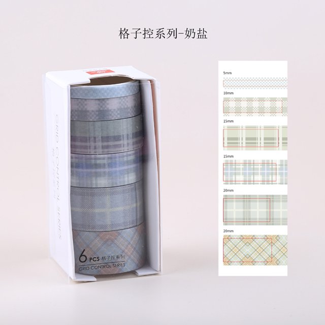 Flowertree 6 Pcs Basic Grid Masking Tape Diary Scarpbooking DIY Decoration Washi Tape Gao Jiahui unisex