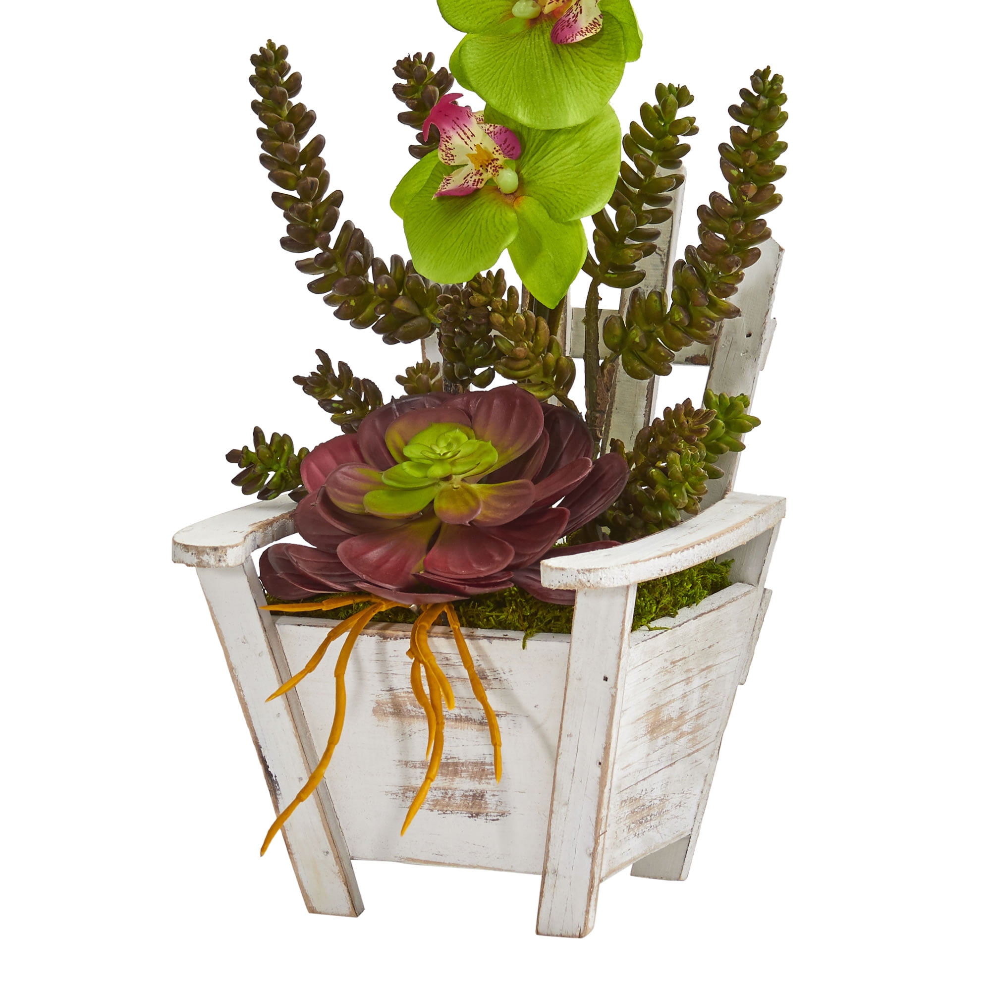 Nearly Natural Phalaenopsis Orchid & Succulent Artificial Arrangement in Chair Planter