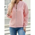 thumbnail image 5 of Women'S Zip Up Cardigan Sweater Hoodies Long Sleeve Jacket Outfits Crewneck Casual Coat Pink L, 5 of 10
