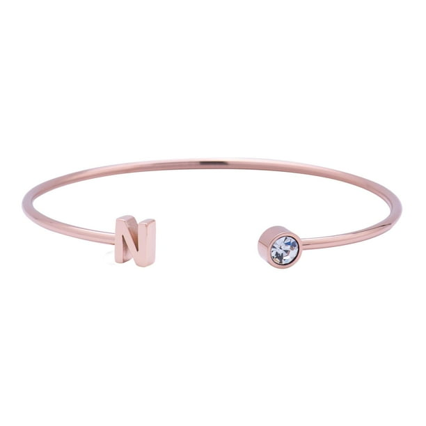 Pulsera Mujer Inicial Letra LuckyLy, Acero Inoxidable y Zirconia Cúbica, Modelo Sonia rosa UNITALLA