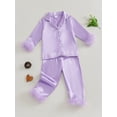 thumbnail image 5 of RUINIXCW Toddler Baby Girl Silk Satin Pajama Set Kids Spring Fall Winter PJS Set Sleepwear Fuzzy Trim Long Sleeve Button Down Shirt and Pants Set Loungwear Homewear, 5 of 9
